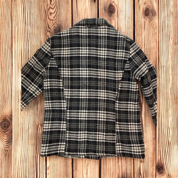 Old Navy women's black cream plaid jacket size Med wool blend - Picture 2 of 4